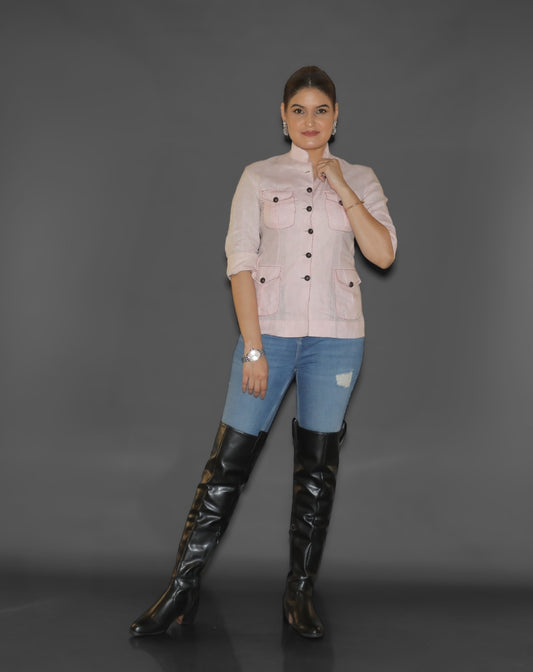 Light Pink Linen Bush Shirt