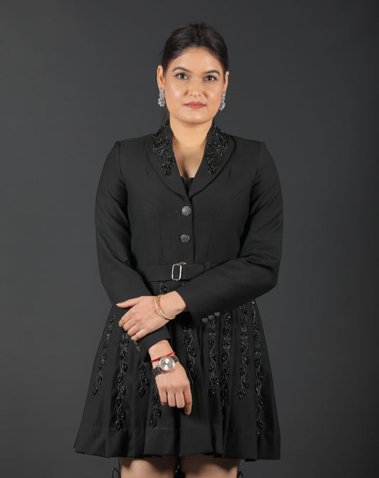 Black Embroidered Turkey Blazer