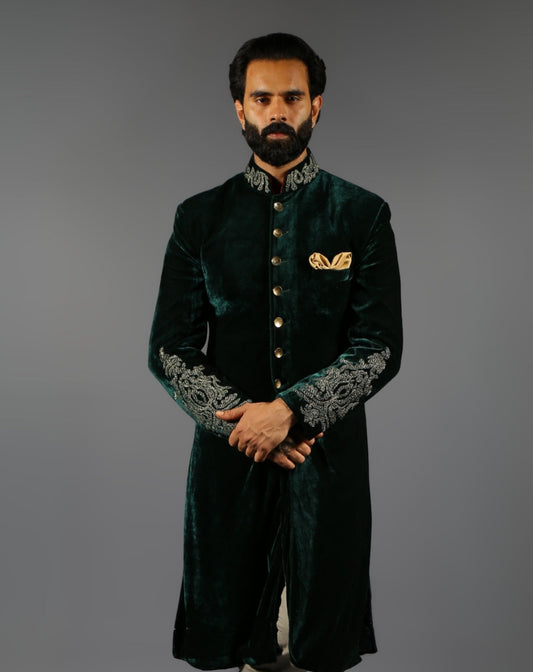 Emerald Green Velvet Sherwani