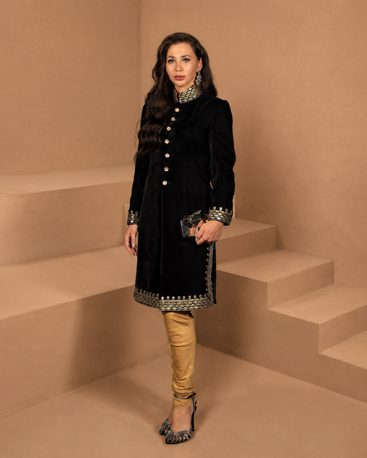 Black Velvet Handwork Sherwani