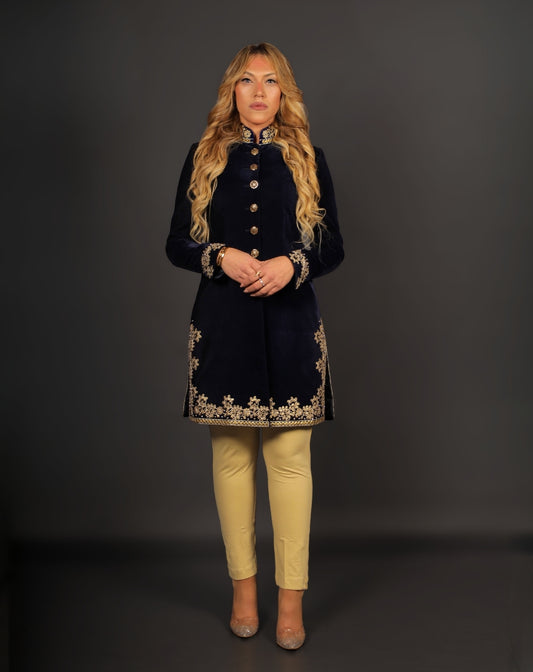 Elegant navy blue Bandhgala for women