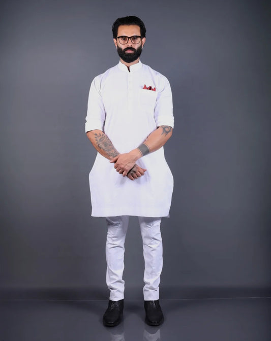 White Cotton Kurta Set