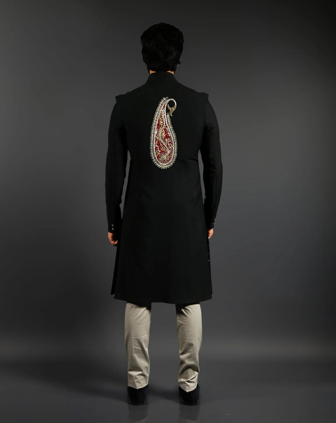 Black Embroidered Achkan Sherwani