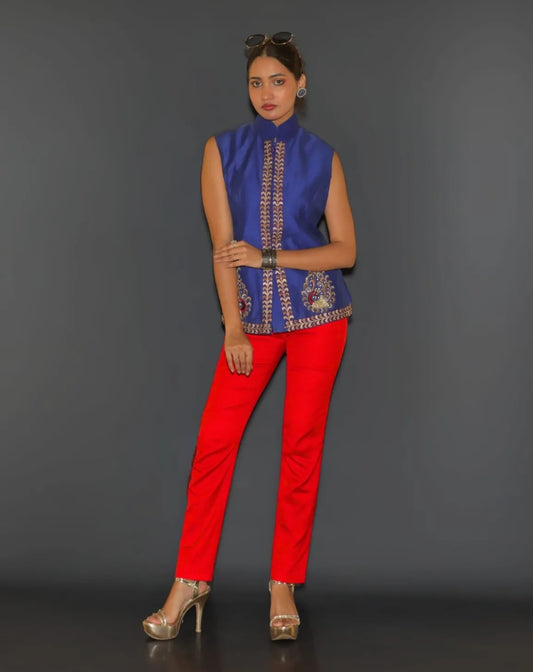 Royal Blue Embroidered Nehru Jacket