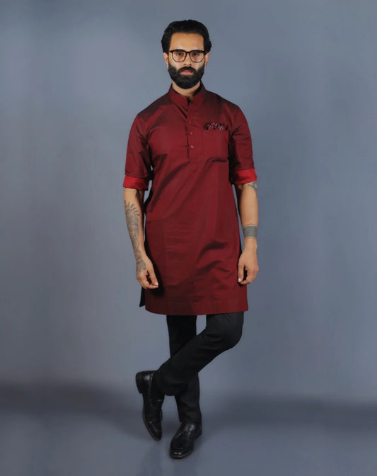 Maroon Silk Kurta
