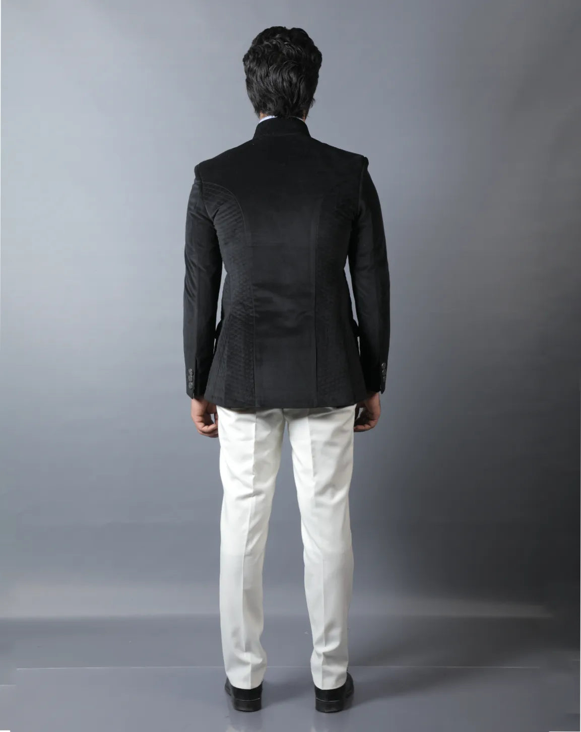 Black Suede Quilted Bandhgala Set