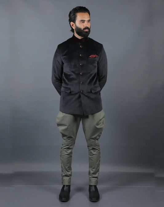 Black Velvet Bandhgala Jacket