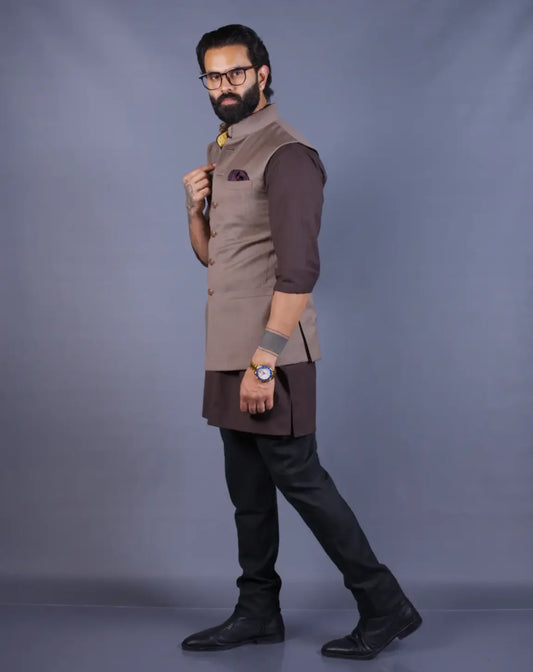 Fawn Nehru Jacket Set