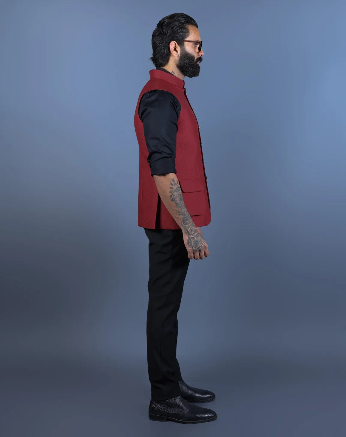 Maroon Textured Nehru Jacket