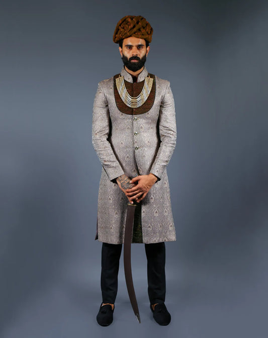 Silver Jacquard Sherwani