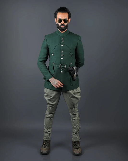 Dark Green Belted Hunting Coat
