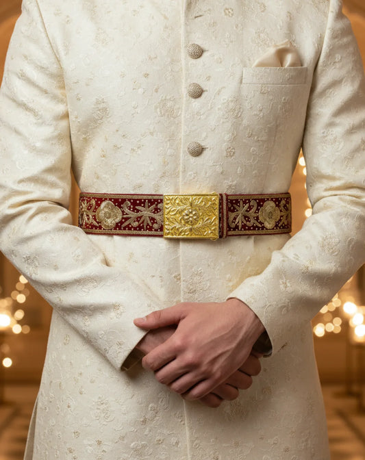 Maroon Velvet Embroidered Belt