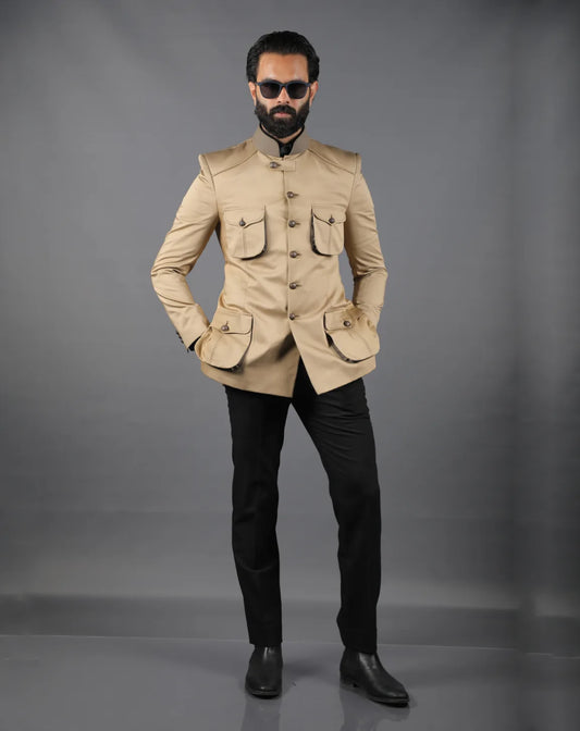 Khaki Hunting Style Bandhgala