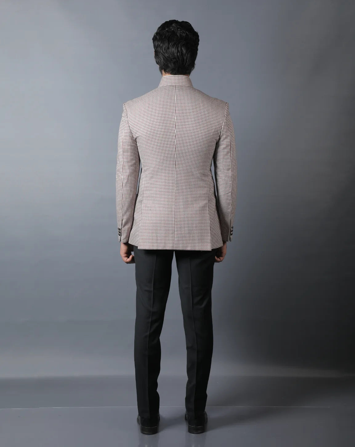 Beige Micro-Check Bandhgala Set