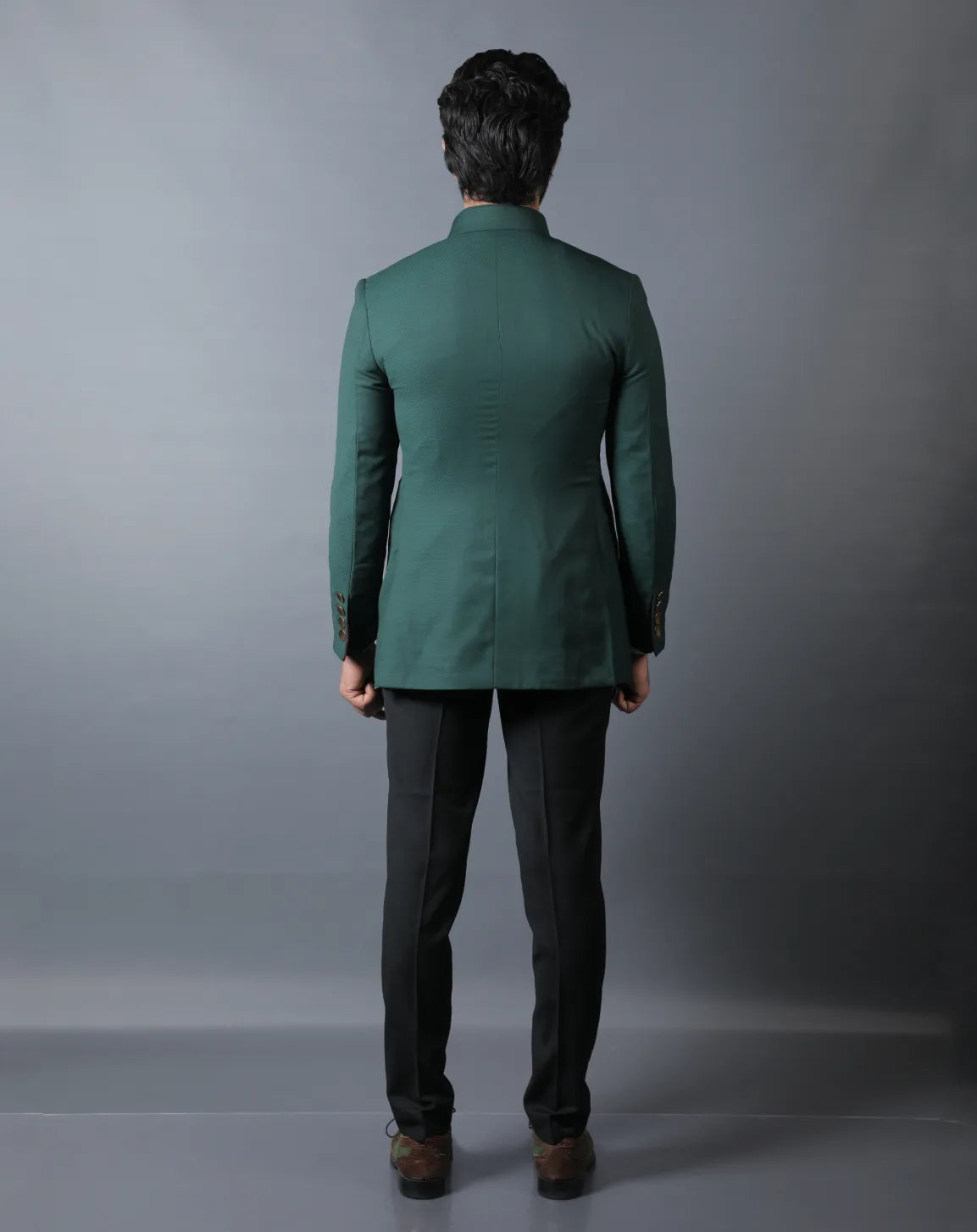 Emerald Green Terry Wool Bandhgala Set
