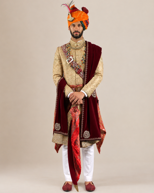 Golden Brocade Embroidered Sherwani