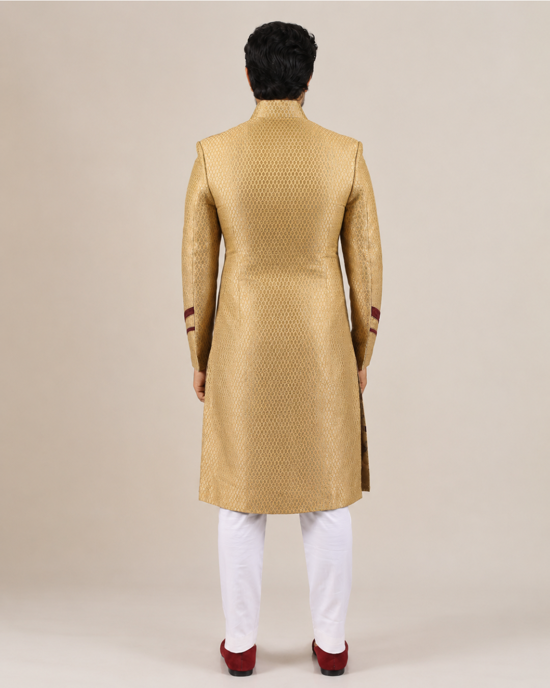 Golden Sherwani with Velvet Yoke Detailing
