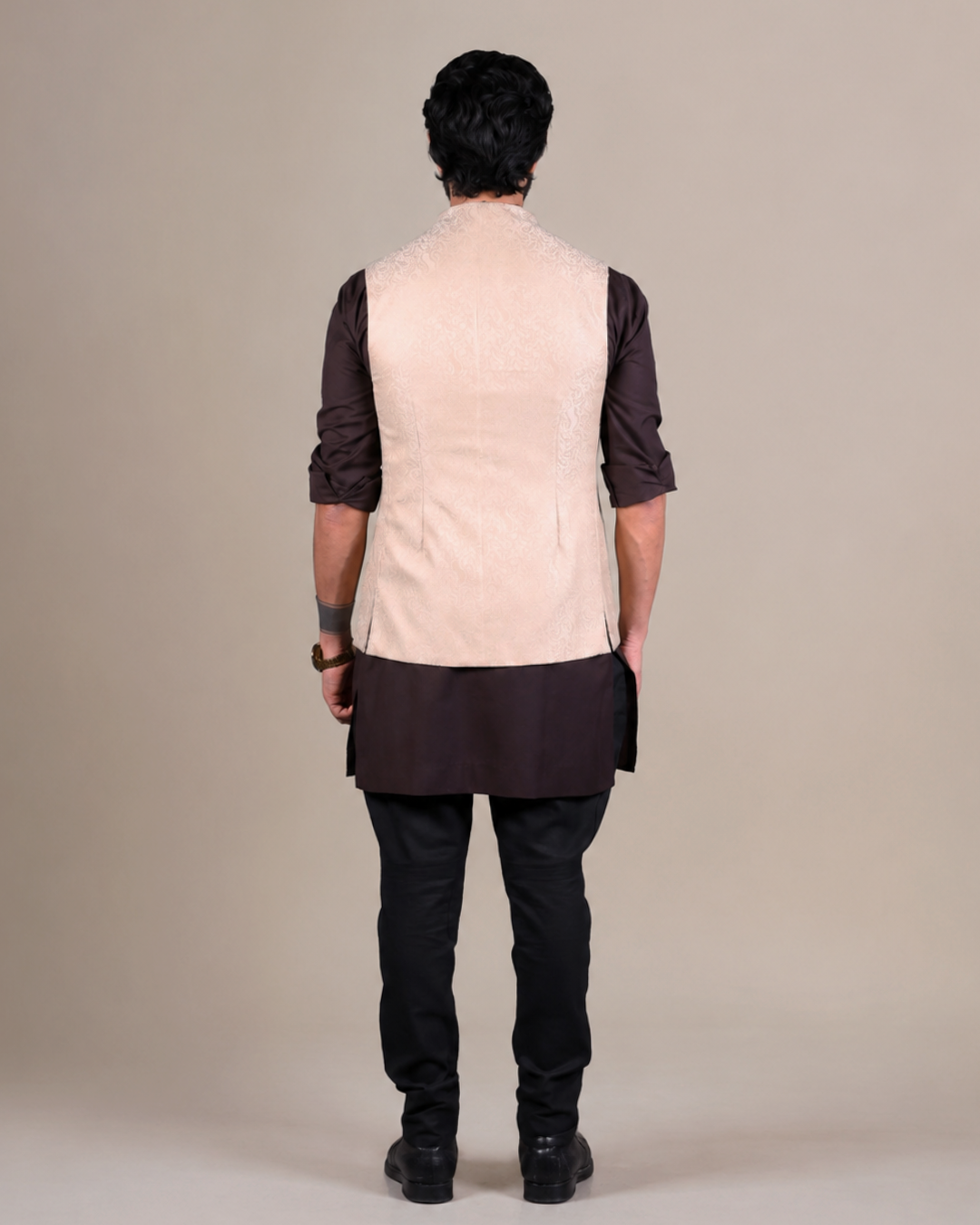 Cream Patterned Nehru Jacket