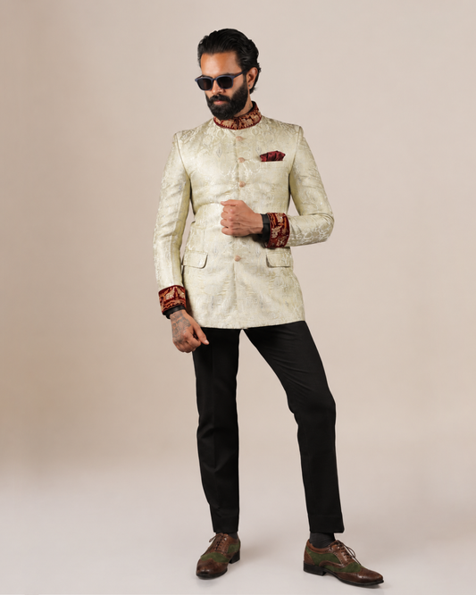 Ivory Silk Bandhgala with Embroidery