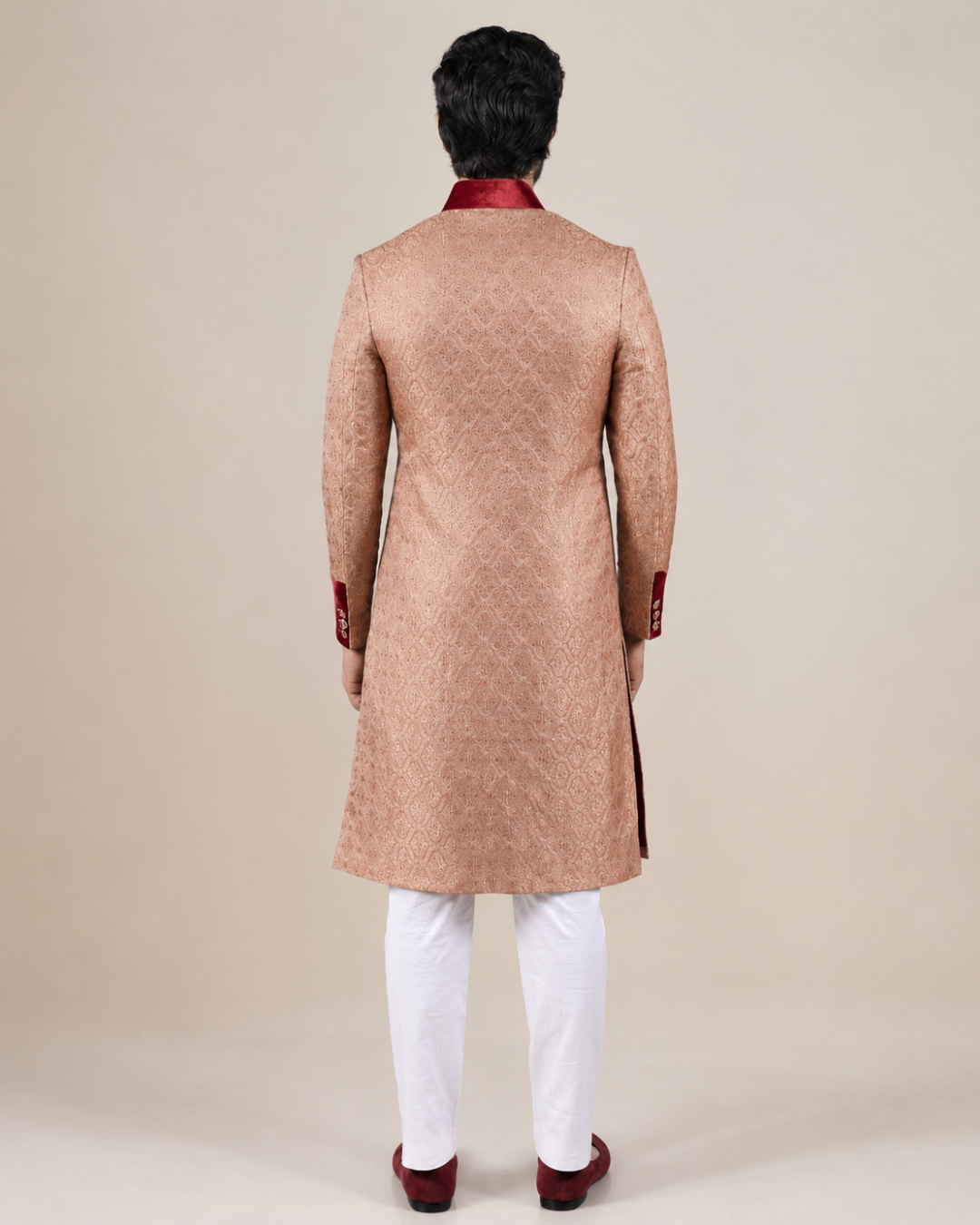 Elegant Peach Silk Sherwani