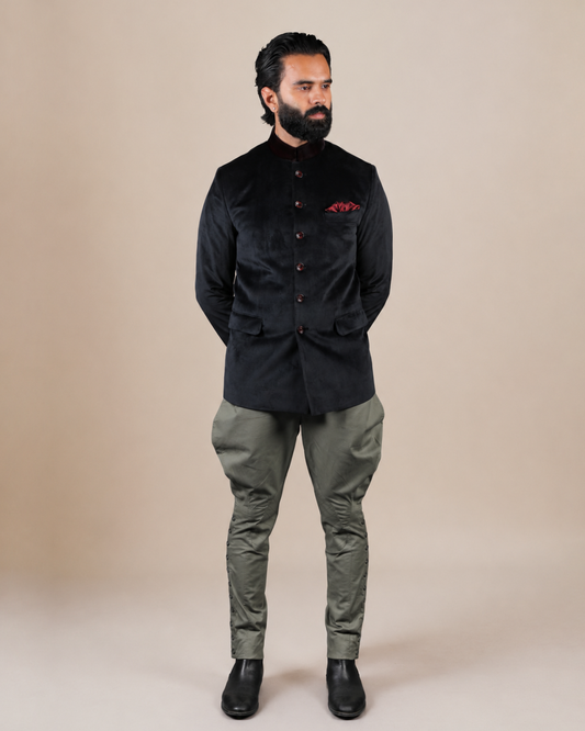 Black Velvet Bandhgala Jacket