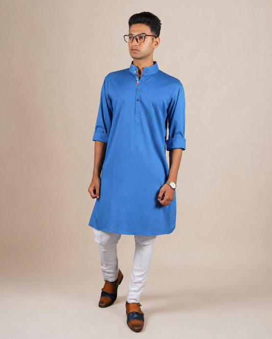 Blue Textured Kurta Pajama