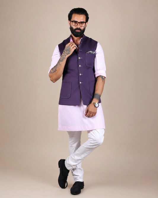 Purple Suede Nehru Jacket