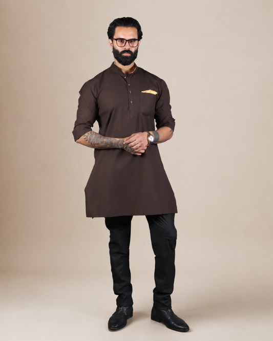 Brown Cotton Short Kurta Set