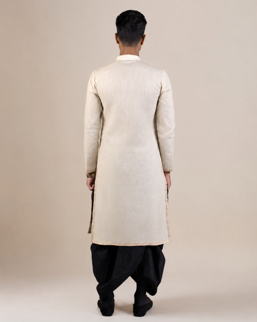 Beige Front Open Kurta Set
