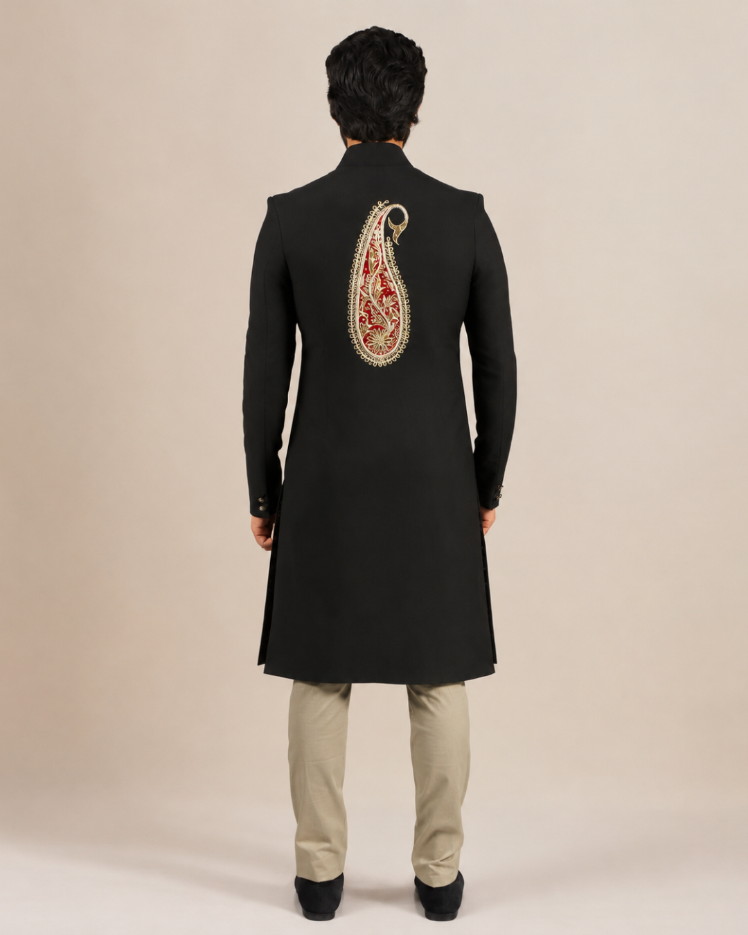 Black Embroidered Achkan Sherwani