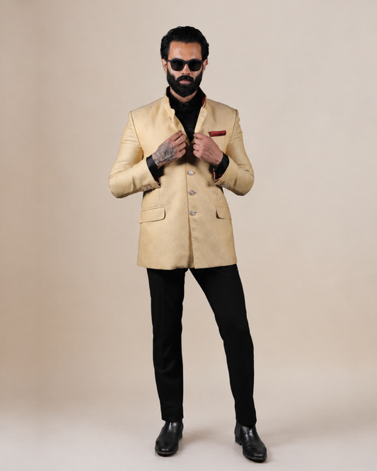 Cream Textured Bandhgala