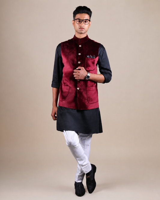 Maroon Velvet Nehru Jacket