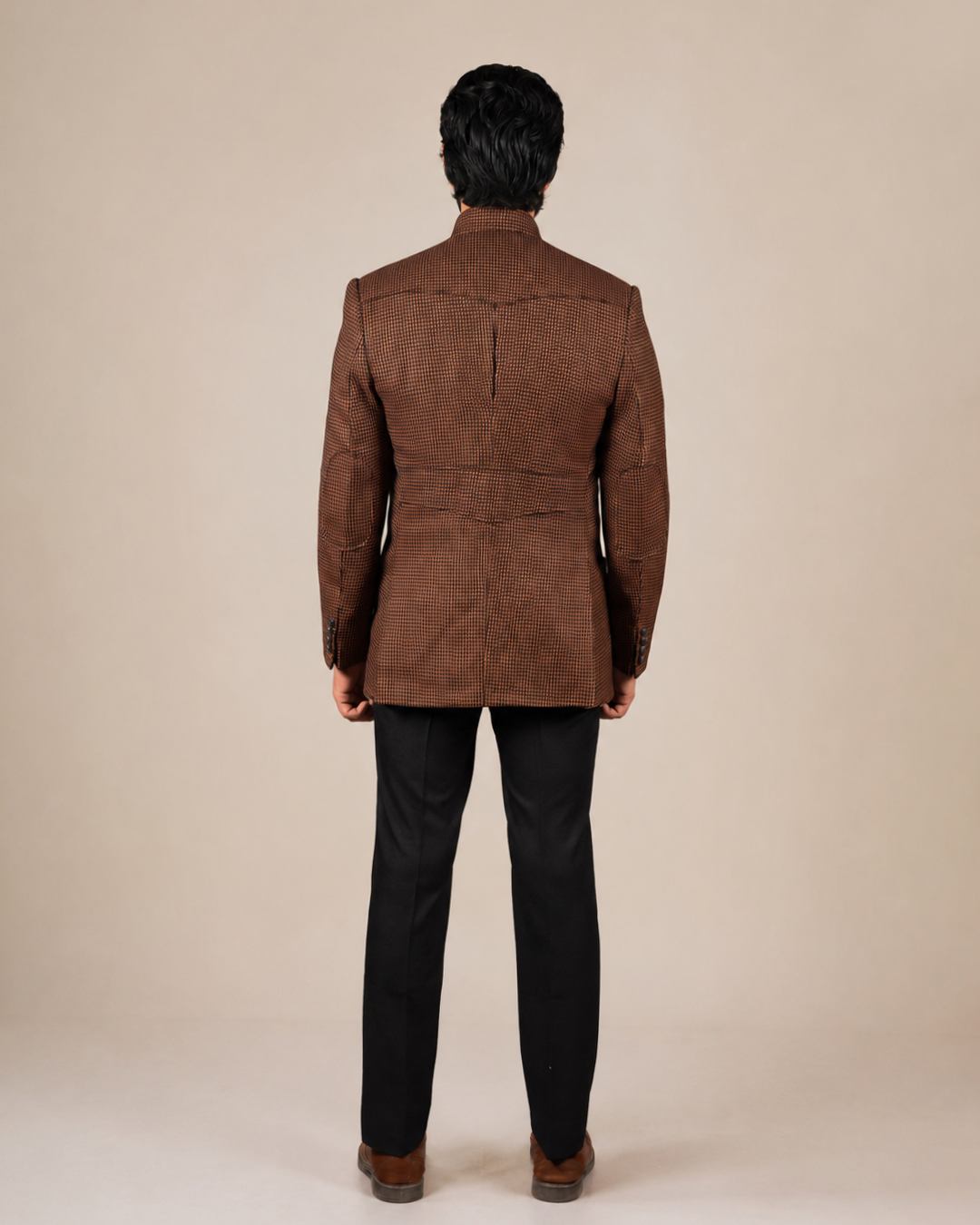 Textured Brown Bandhgala Set