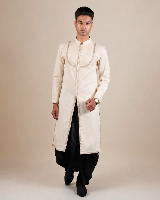 Beige Front Open Kurta Set