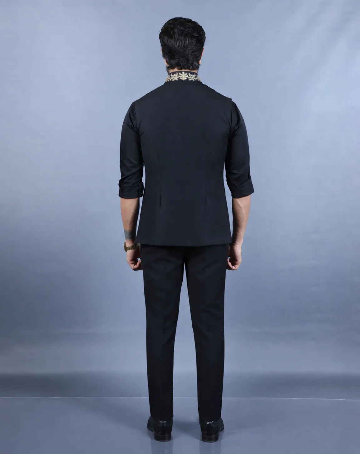 Black Asymmetric Nehru Jacket