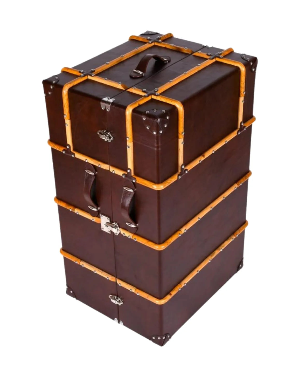 Multi-Tiered Brown Leather Trunk