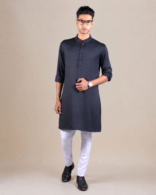 Navy Blue Silk Kurta Set