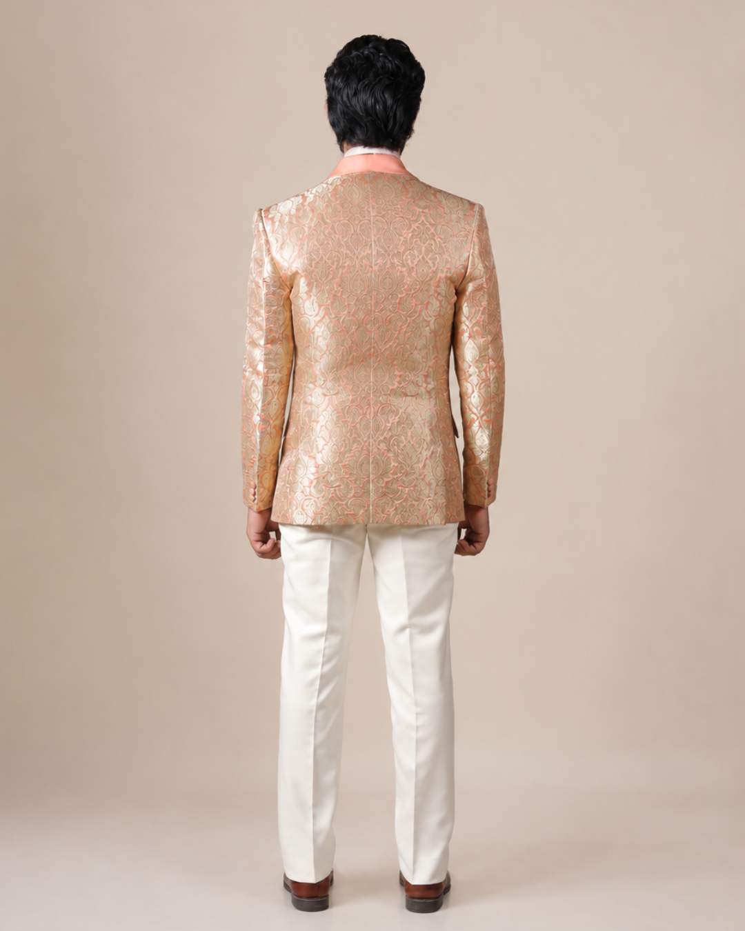 Peach Gold Brocade Tuxedo Suit