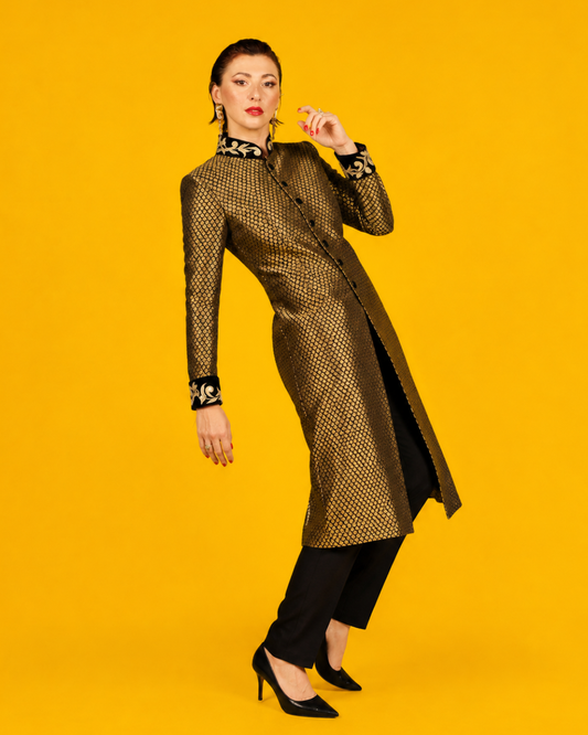 Gold Brocade Sherwani Jacket