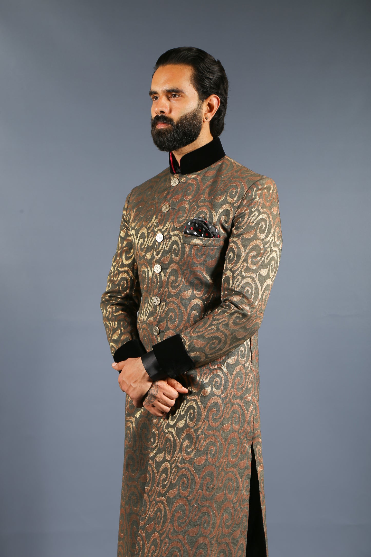 Golden Black Sherwani