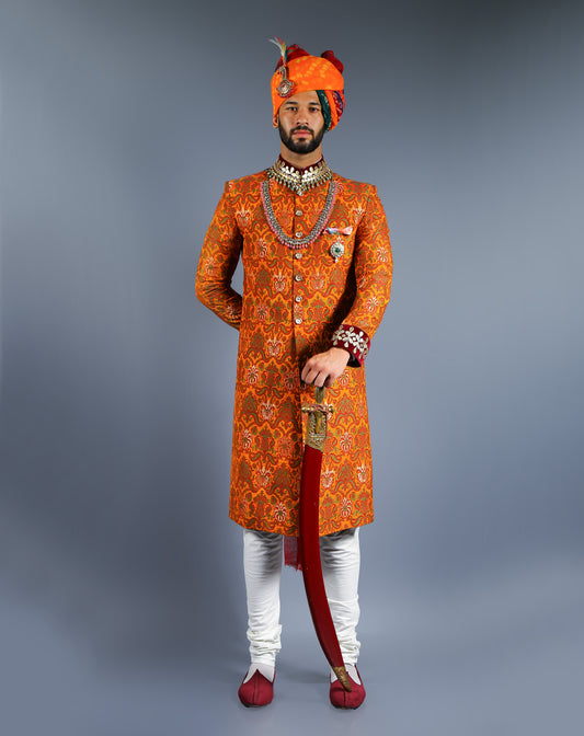 Royal Saffron Sherwani