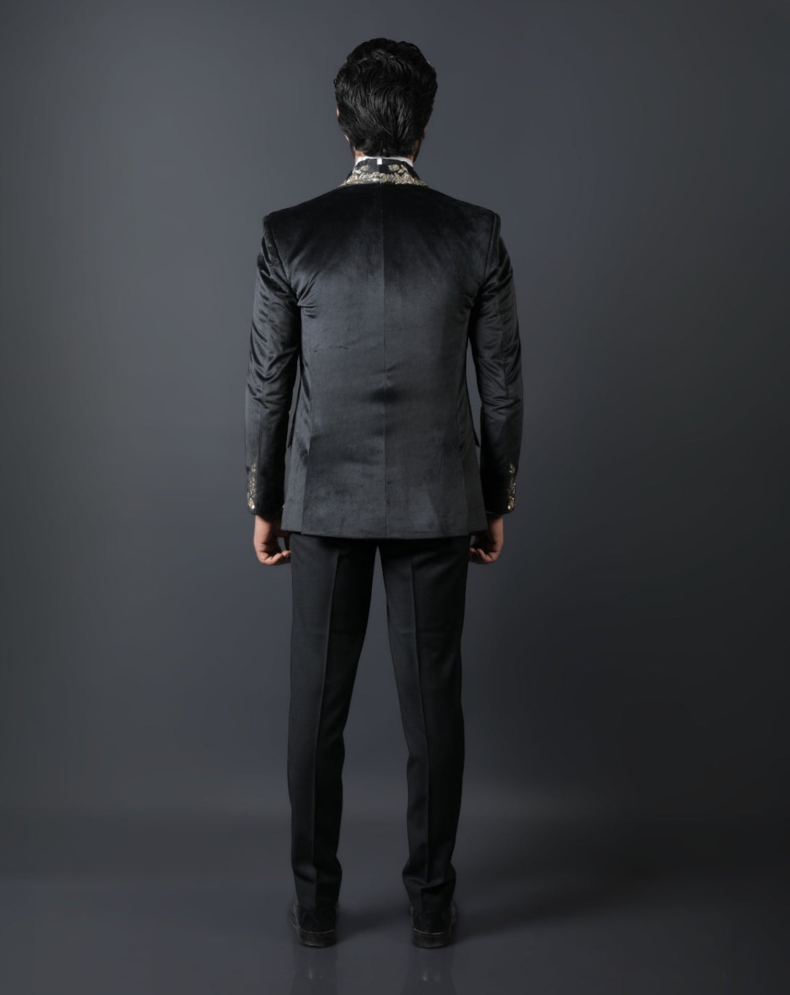 Black Velvet Embroidered Tuxedo Suit