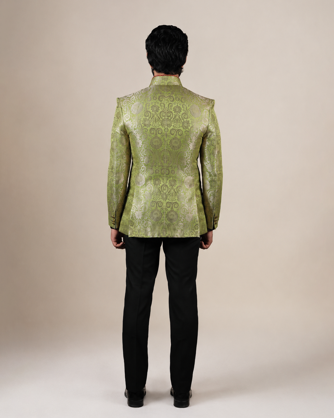 Lime Green Brocade Bandhgala Set