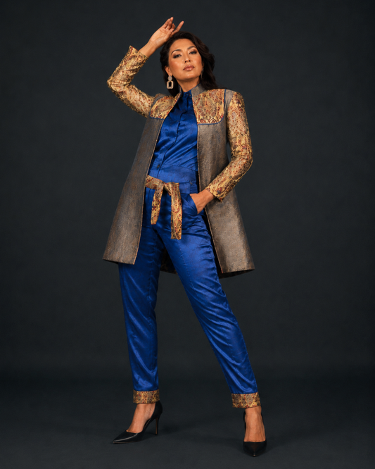 Blue Silk Indo-Western Set