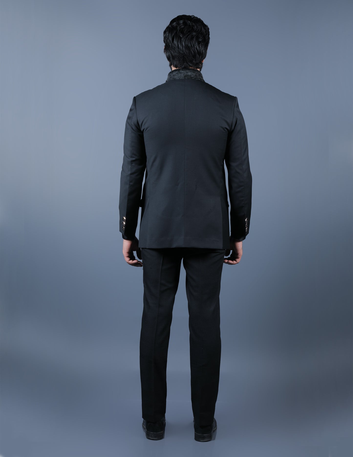 Black Bandhgala Suit with Fur