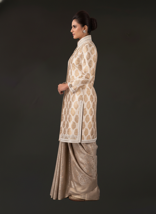 Ivory & Gold Brocade Indo-Western Jacket