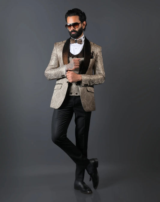 Gold Brocade Three Piece Suit