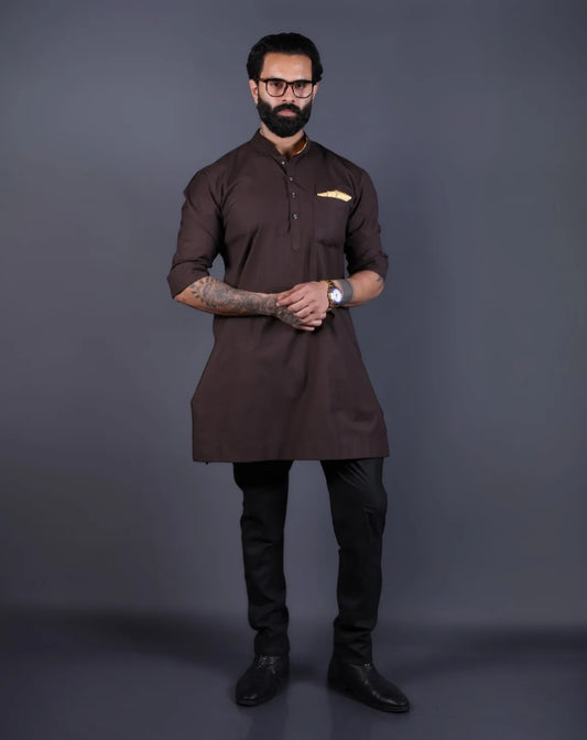 Brown Cotton Short Kurta Set