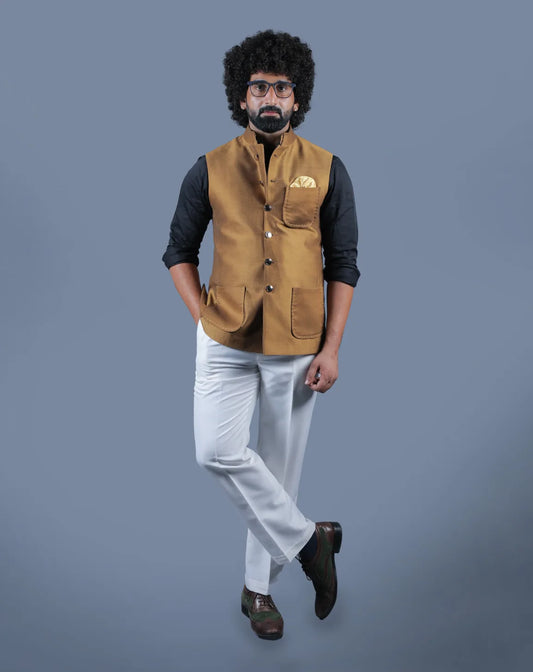 Premium Mustard Silk Nehru Jacket