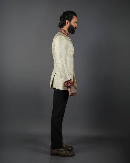 white  Jodhpuri Bandhgala